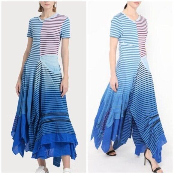 Loewe Striped Asymmetrical Dress Blue T Shirt Dress
